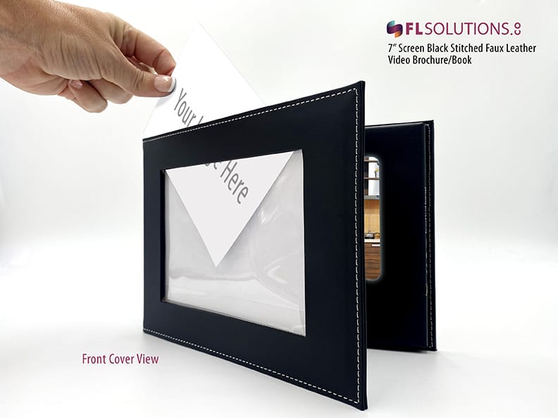 7-inch black stitched faux leather Video brochure design Tampa