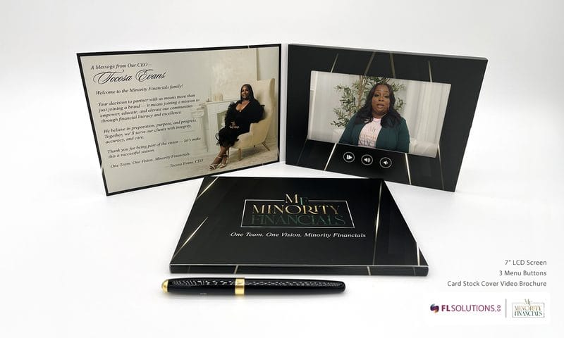Custom 7-inch LCD screen video brochure for Minority Financials by FL Solutions